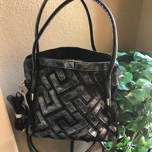 Silver and Black Leather Fret Tote